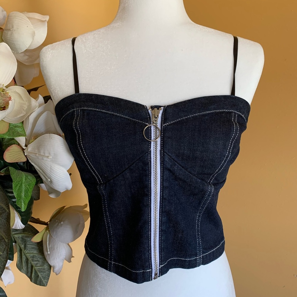 Joe's Jeans Dark Indigo Denim Zip-Front Cropped Bustier